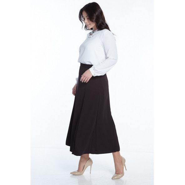 SORALLİNE KADIN BÜYÜK BEDEN PİLELİ ETEK 776 KAHVE