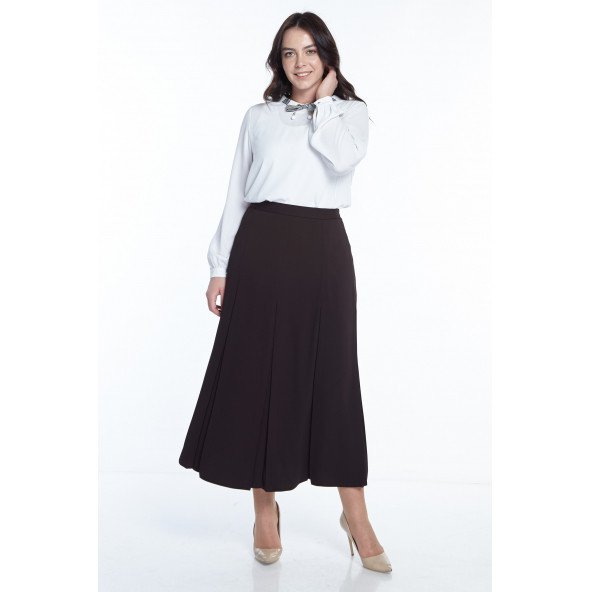 SORALLİNE KADIN BÜYÜK BEDEN PİLELİ ETEK 776 KAHVE - 2