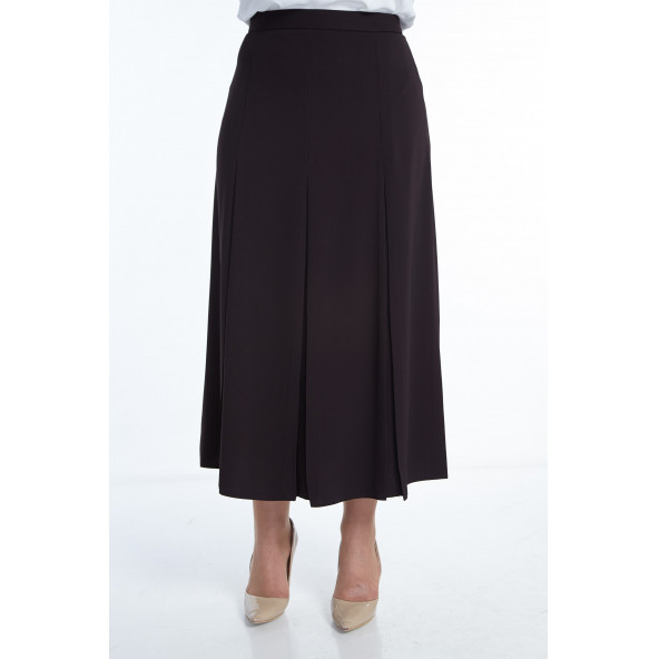 SORALLİNE KADIN BÜYÜK BEDEN PİLELİ ETEK 776 KAHVE - 4