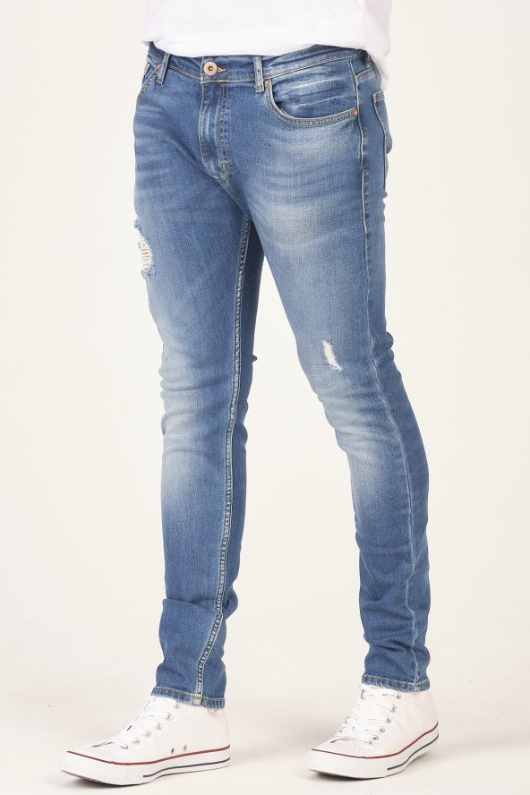Mascarano Yıkamalı Erkek Denim Kot Jeans Pantalon Mavi