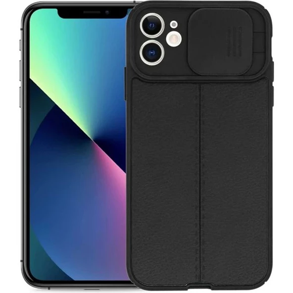 Gpack Apple iPhone 11 Kılıf Kamera Sürgülü Deri Dokulu Mat Silikon - 6