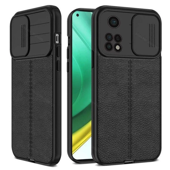 Gpack Xiaomi Mi 10T  Kılıf Kamera Sürgülü Deri Dokulu Mat Silikon