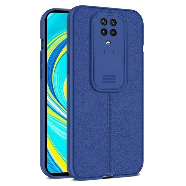 Gpack Xiaomi Redmi Note 9 Pro Kılıf Kamera Sürgülü Deri Dokulu Mat Silikon
