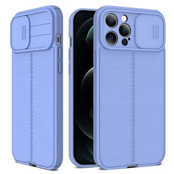Gpack Apple iPhone 13 Pro Kılıf Kamera Sürgülü Deri Dokulu Mat Silikon - 7