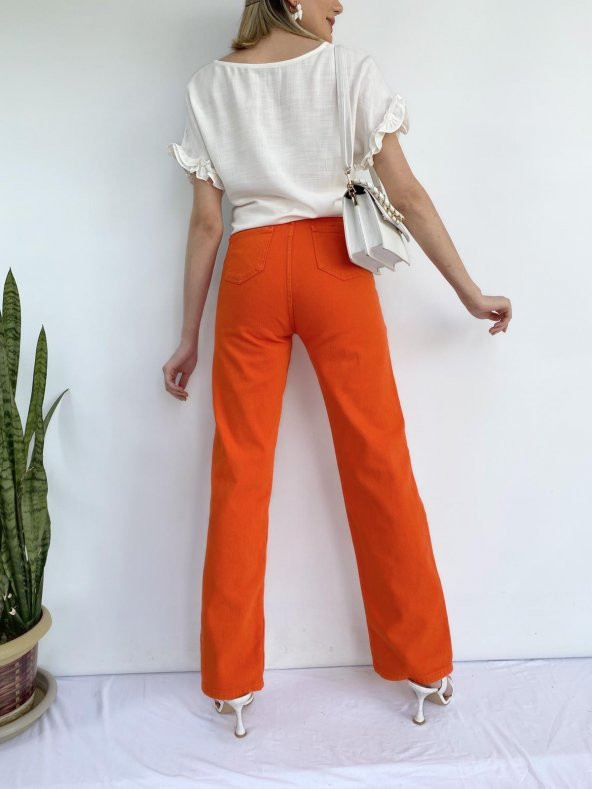 Kadın Denim Pantolon Turuncu - 3