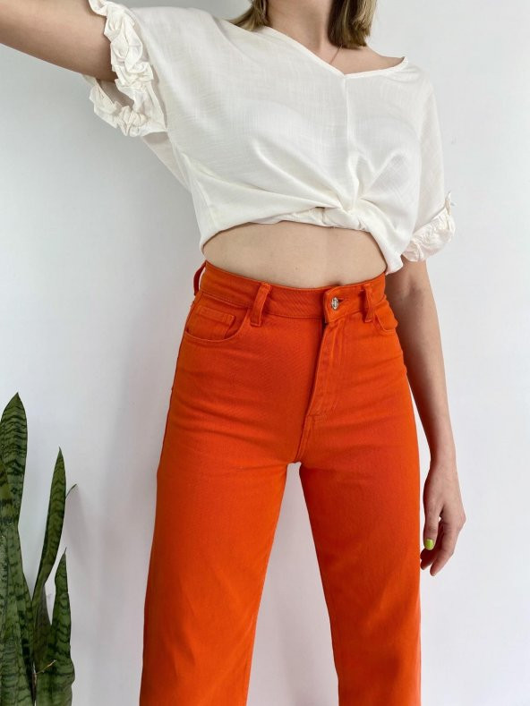 Kadın Denim Pantolon Turuncu - 5
