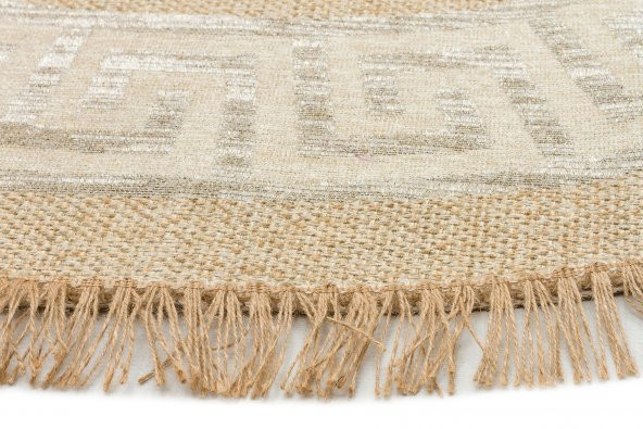 Karnaval Grek Desen Saçaklı Hasır Dokulu Renkli Dokuma Yuvarlak Modern Kilim Eko Halı Brk11NWY - 2