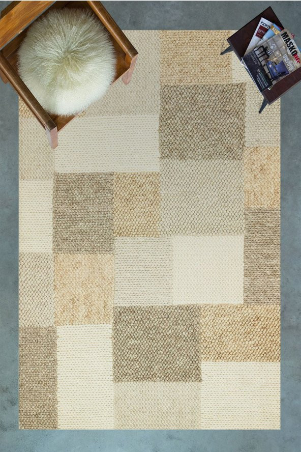 Gardenya Cornea Renkli Kare Desenler Modern Dekoratif Dokuma Makine Halısı Apex Kilim