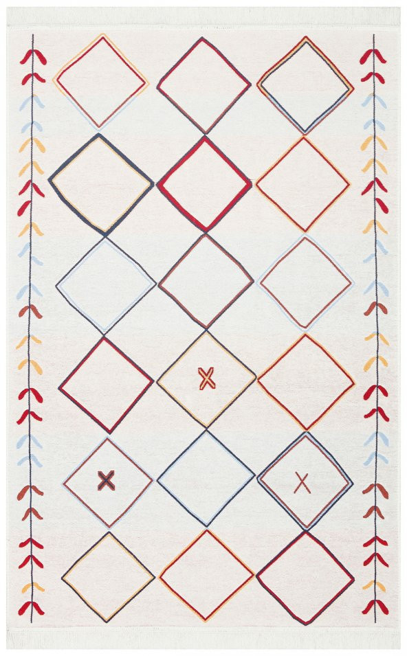 Karnaval Multy Çok Renkli Lacivert Bej Etnik Desenli Doğal Modern Çift Taraflı Kilim Eko Halı Ar21m