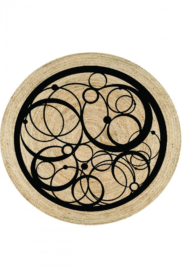 GARDENYA HOME Otantik Desenli Yuvarlak Jüt Örme Doğal Hasır Kilim Daire Halı JUT-3009 - 2