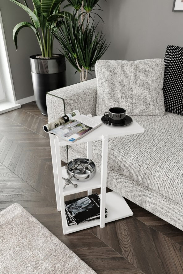 GARDENYA HOME Beyaz C Sehpa Yan Sehpa Koltuk Sehpası Sehpa Mdf Servis Sehpası