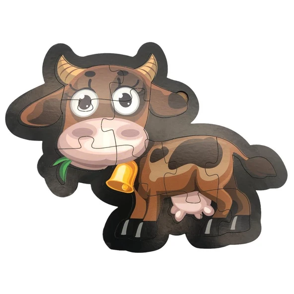 Farbu Oyuncak Ahşap İnek Puzzle 13 Parça Arka Yüzü Hikayeli Yapboz ürün görseli 1