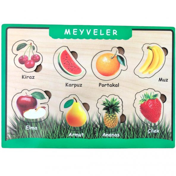 Farbu Oyuncak Ahşap Bultak Puzzle 8 Parça Arka Yüzü Yazı Tahtalı Yapboz Meyveler