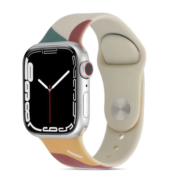 Apple Watch 44mm KRD-62 Suya Dayanıklı Renkli Desenli Silikon Kordon