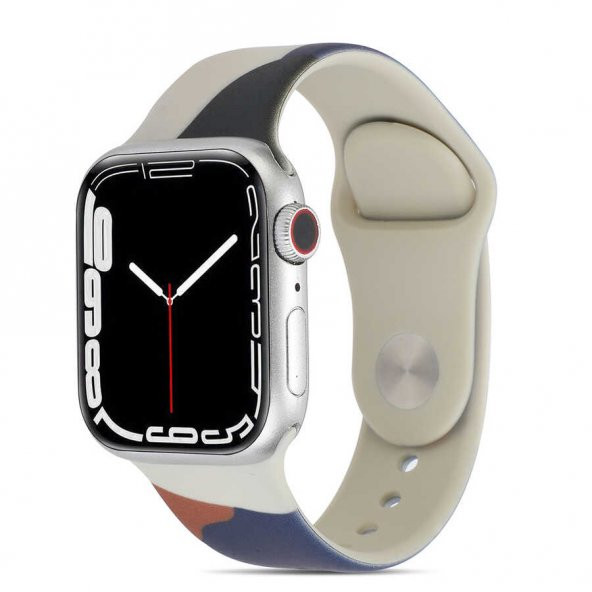Apple Watch 7 41mm KRD-62 Suya Dayanıklı Renkli Desenli Silikon Kordon
