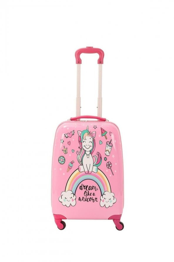 Baskılı Kabin Boy ABS Pembe Kız Çocuk Valizi