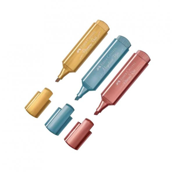 Metalik Renkli Fosforlu Kalem ( Mavi Sarı Kırmızı ) İşaret Kalemi 3 Adet 1 Paket Faber İşaret Kalemi 1 Paket