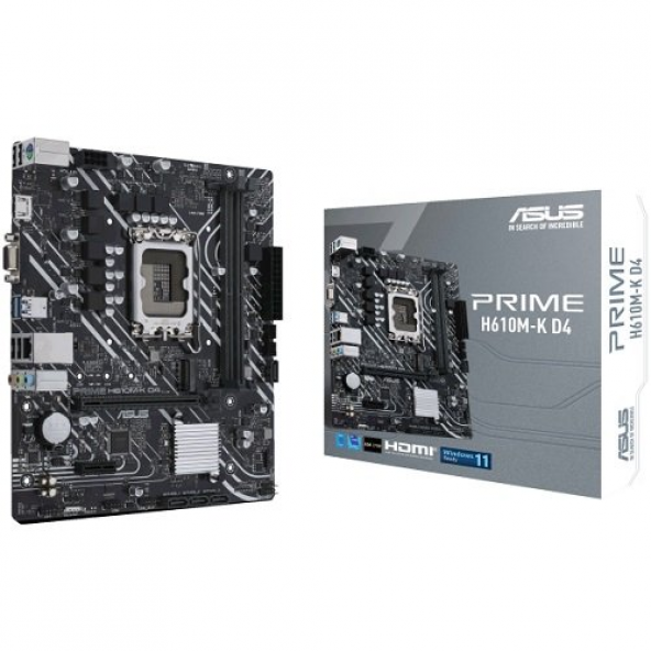 ASUS PRIME H610M-K D4, 2xDDR4, M.2, D-SUB, HDMI, 12.Nesil, LGA1700 Soket, Anakart