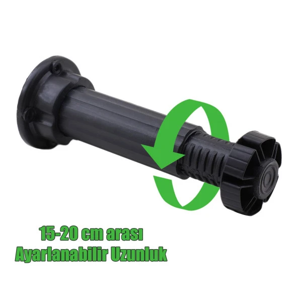 Mobilya Dolap Ünite Tezgah Ayağı Ayarlanabilir 15 cm Siyah Denge Ayak (4 ADET) - Resim 4
