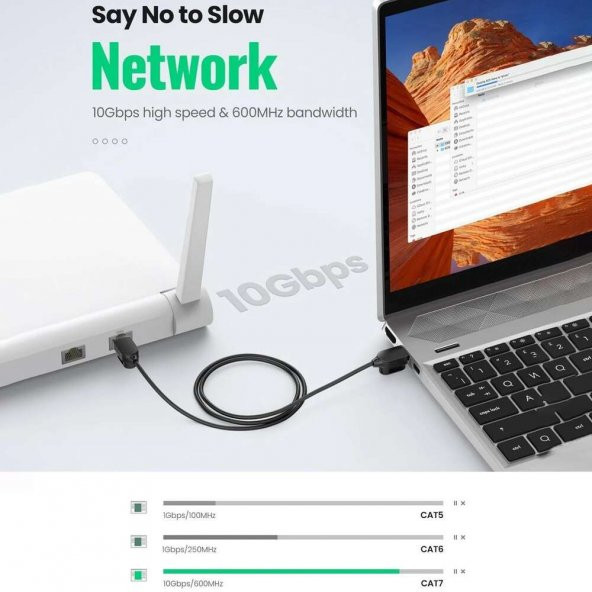 Ugreen CAT7 Slim 10Gbps Ethernet Kablosu 3 Metre - Resim 2