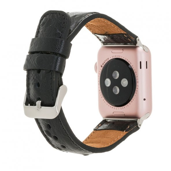 Bouletta Apple Watch Uyumlu Deri Kordon 42-44-45mm DE5 Siyah