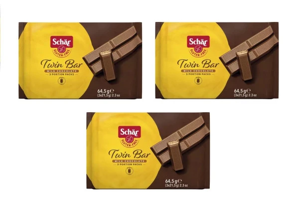 Schar Twin Bar Glutensiz Sütlü Çikolatalı Gofret 64,5 g 3 Adet