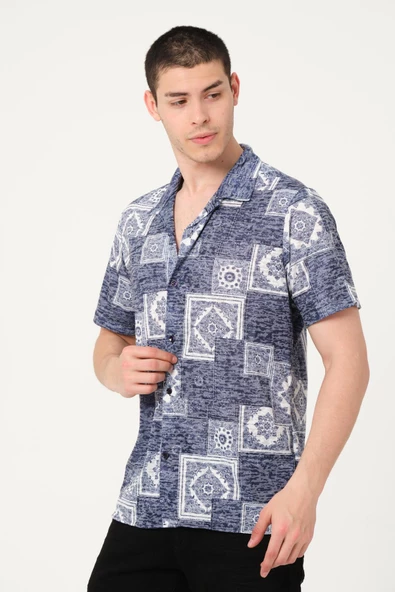 Erkek Regular Fit Desenli Kısa Kollu Gömlek - 8