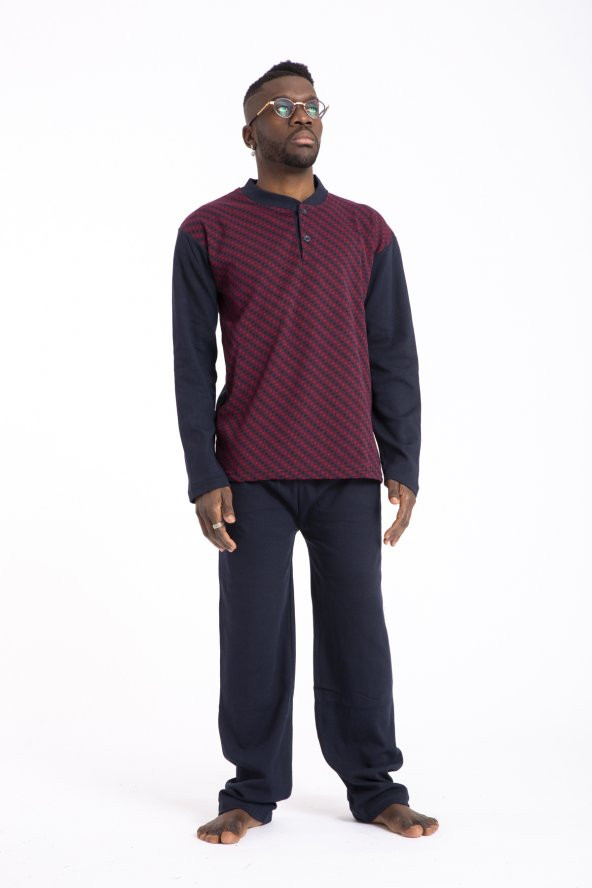 Erkek Kışlık Pijama Takımı Düğmeli İsem Moda - 3