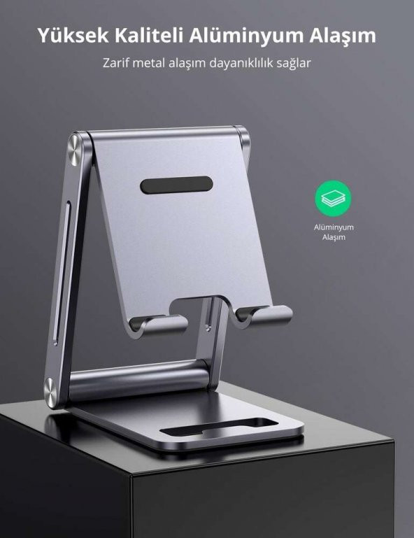 Ugreen Alüminyum Masaüstü Telefon Tablet Tutucu Stand Gri - 3