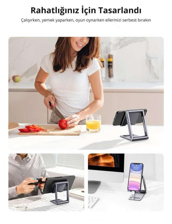 Ugreen Alüminyum Masaüstü Telefon Tablet Tutucu Stand Gri - 4