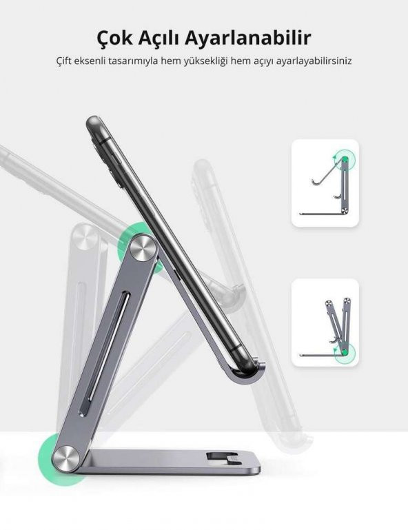 Ugreen Alüminyum Masaüstü Telefon Tablet Tutucu Stand Gri - 5