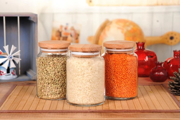 Gurme Ahşap Kapaklı 3 lü Kavanoz 890 cc - 2