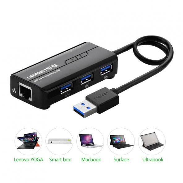 Ugreen USB 3.0 Gigabit Ethernet Dönüştürücü ve 3 Port USB Hub Çoklayıcı - 6
