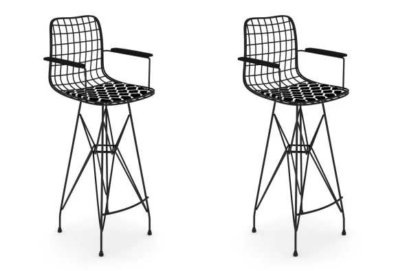 Knsz kafes tel bar sandalyesi 2 li zengin syhviona kolçaklı 75 cm oturma yüksekliği ofis cafe bahçe mutfak