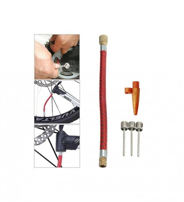 5 Parça Bisiklet Lastiği Şişirme- Pompa Hortumu- Top Iğnesi Ucu Seti - 2
