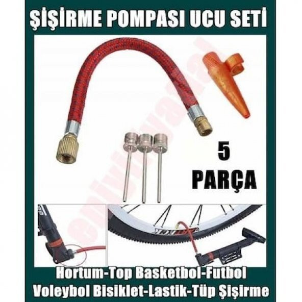 5 Parça Bisiklet Lastiği Şişirme- Pompa Hortumu- Top Iğnesi Ucu Seti - 3