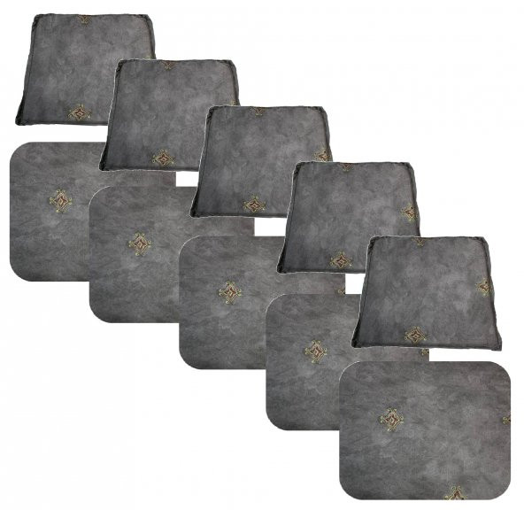 Knsz minder seti 5 li mazlum gri işlemeli kumaş oturma ve sırt tel sandalyesi minderi bir arada ürün görseli 1