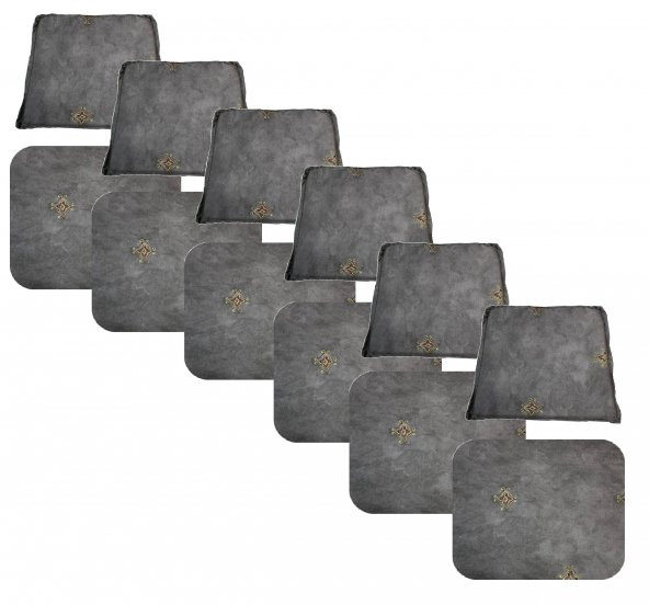 Knsz minder seti 6 lı mazlum gri işlemeli kumaş oturma ve sırt tel sandalyesi minderi bir arada - Resim 2