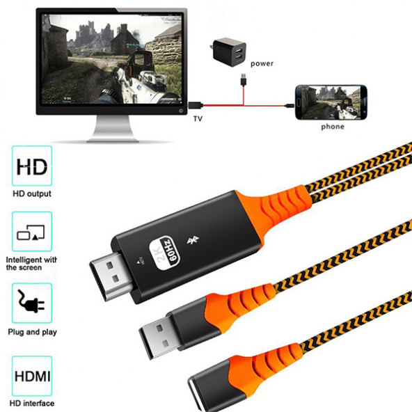 Phone Usb HDTV Cable Lightning Type C hdmi kablosu - SİYAH,KIRMIZI - 6
