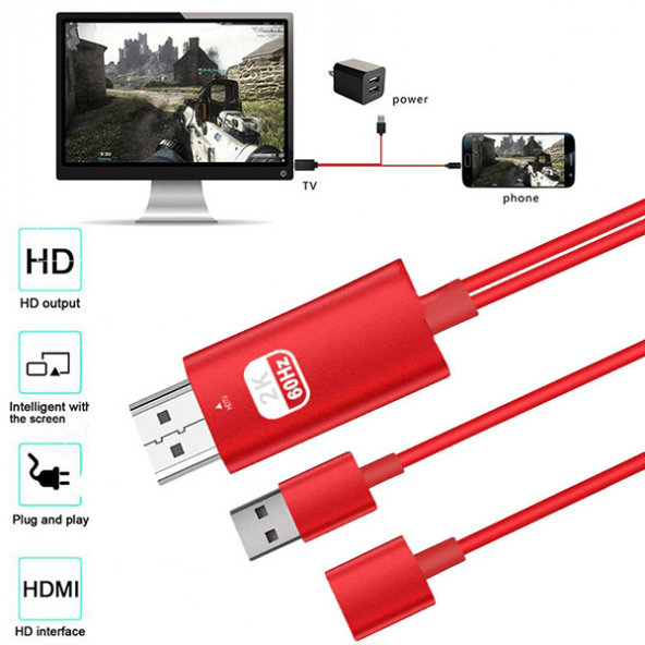 Phone Usb HDTV Cable Lightning Type C hdmi kablosu - SİYAH,KIRMIZI - 2