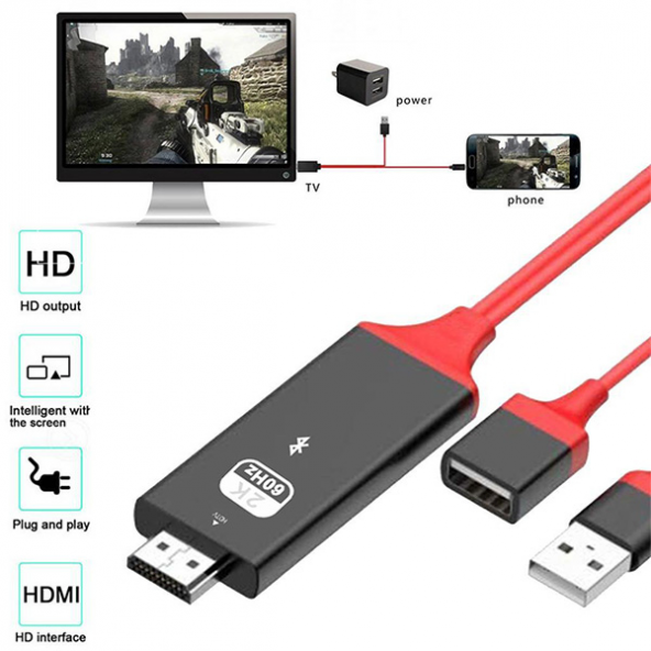 Phone Usb HDTV Cable Lightning Type C hdmi kablosu - SİYAH,KIRMIZI