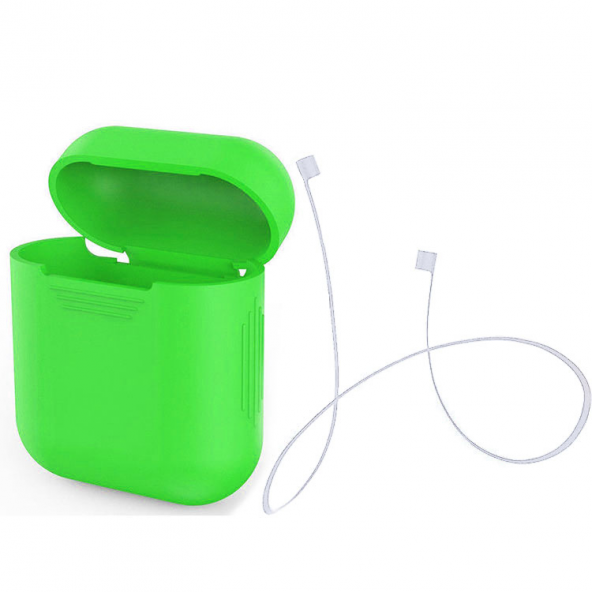Apple Airpods İçin Renkli Strap Kulaklık Askısı+ Silikon Kılıf - YEŞİL