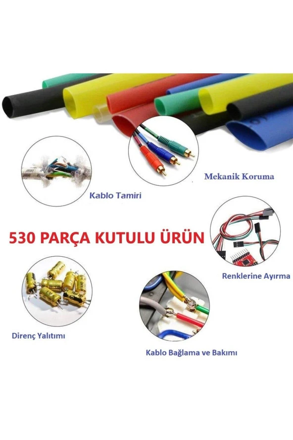 564 Parça Kablo Makaron Seti. Isıya Dayanıklı Kalo Koruyucu Kablo Tamir Borusu Kablo Kanalı