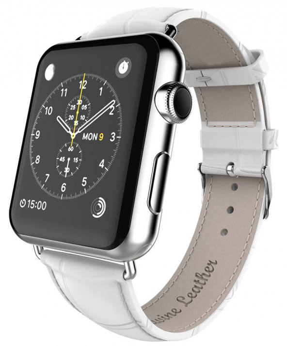 Apple Watch 7 45mm 6-5-4 44mm Deri Kordon Kayış Crocodile 3-2-1 42mm - BEYAZ