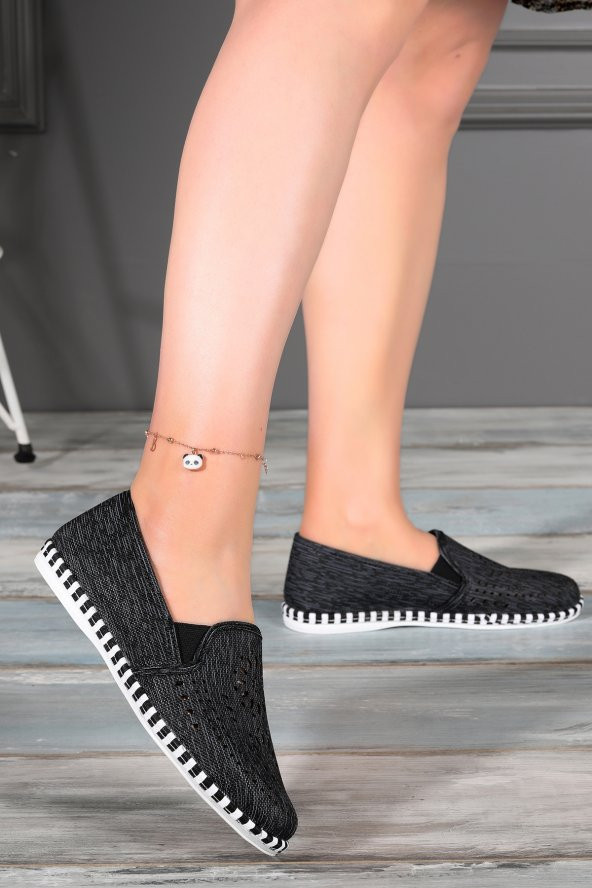 Woggo Msr Kot Lazer Desenli Şeritli Günlük Kadın Spor Ayakkabı Siyah