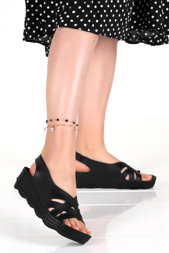 Woggo Günlük 5 Cm Topuklu Kadın Sandalet Ary 37-759 Siyah