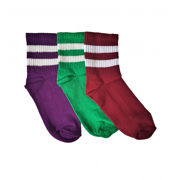 London Socks 3'lü Unisex Mor-Yeşil-Bordo Tenis Çorap