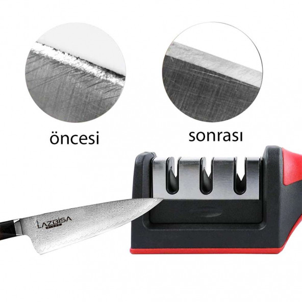 Lazbisa Bıçak Bileme Aleti Profesyonel Bıçak Bileyici 3 Açılı Elmas Seramik Tungsten Çelik Bıçakları Bileme - 7