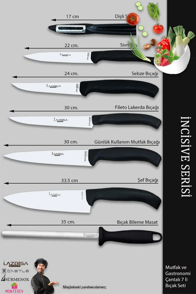 Lazbisa İncisive Serisi Çantalı 7 Li Mutfak Bıçak Seti Gastronomi Mutfak Bıçak Seti ( Mft-723) - 3