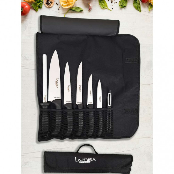 Lazbisa Echo Şef Çantalı Sofra Mutfak Bıçak Seti 8 Parça Masat Soyacak Et Ekmek Sebze Meyve Bıçak